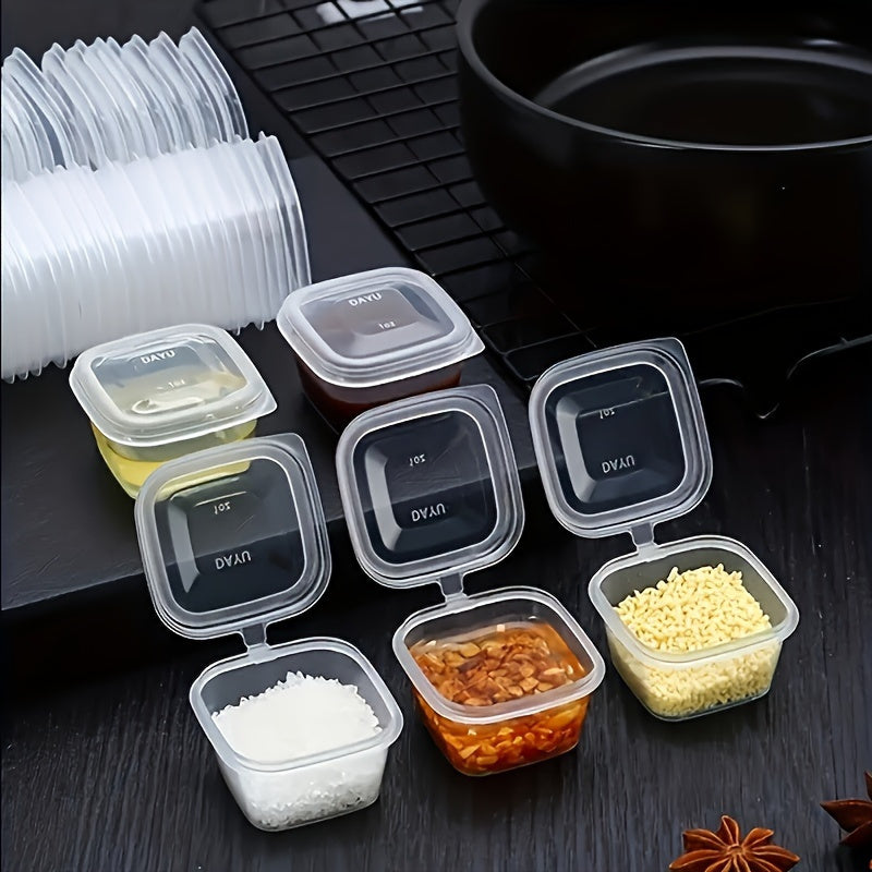 TEMU 50pcs- 100pcs- 150pcs, Leak-proof Sauce Cup With Hinged Lid, Transparent, Square, Disposable Container For Food And Crafts Storage, Suitable For