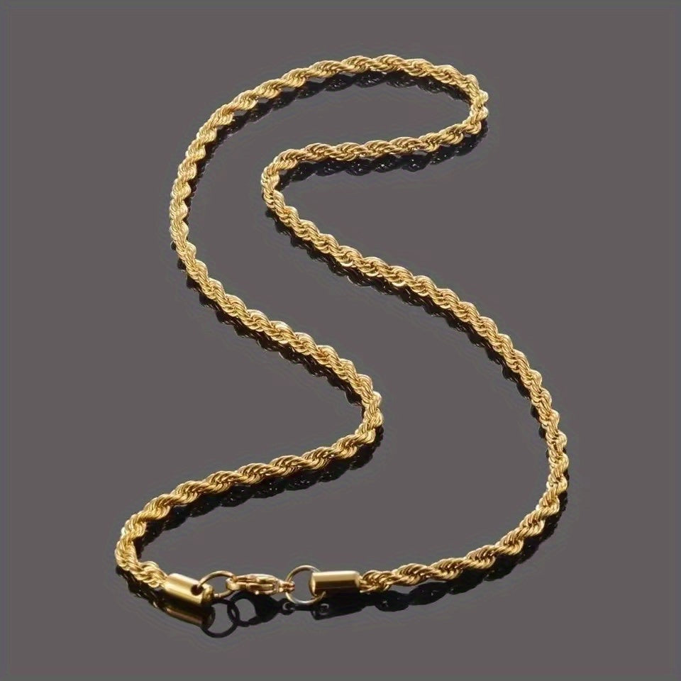 TEMU Stainless Steel Wide 4mm Heavy Duty Chain Necklace For - 45-60cm (45cm-50cm-55cm-60cm) Adjustable Golden-tone Interlocking Link Pendant-free