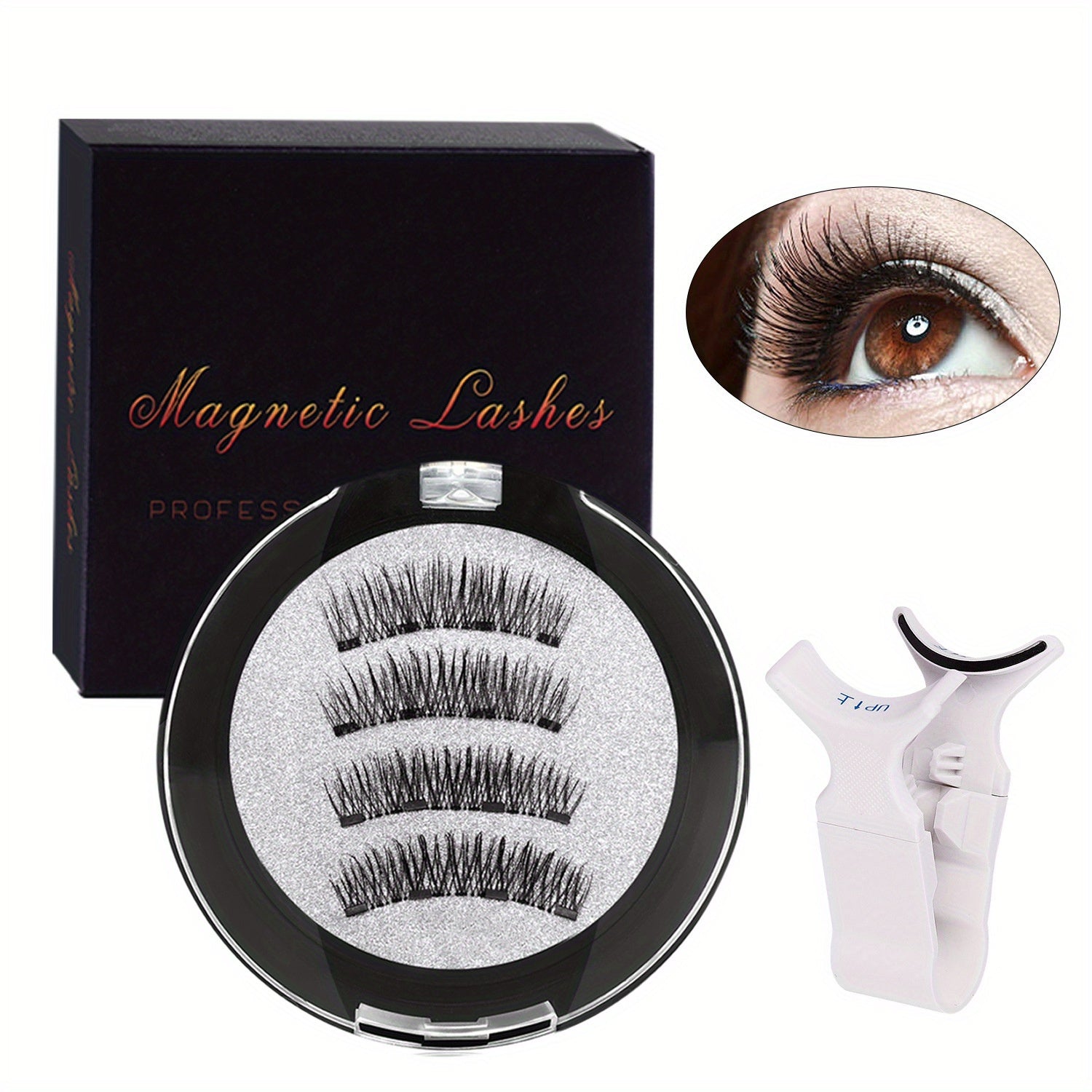 TEMU Magnetic Eyelash Kit - Reusable Glue-free False Lashes With Applicator, Alcohol-free Material, Professional Eye Makeup T