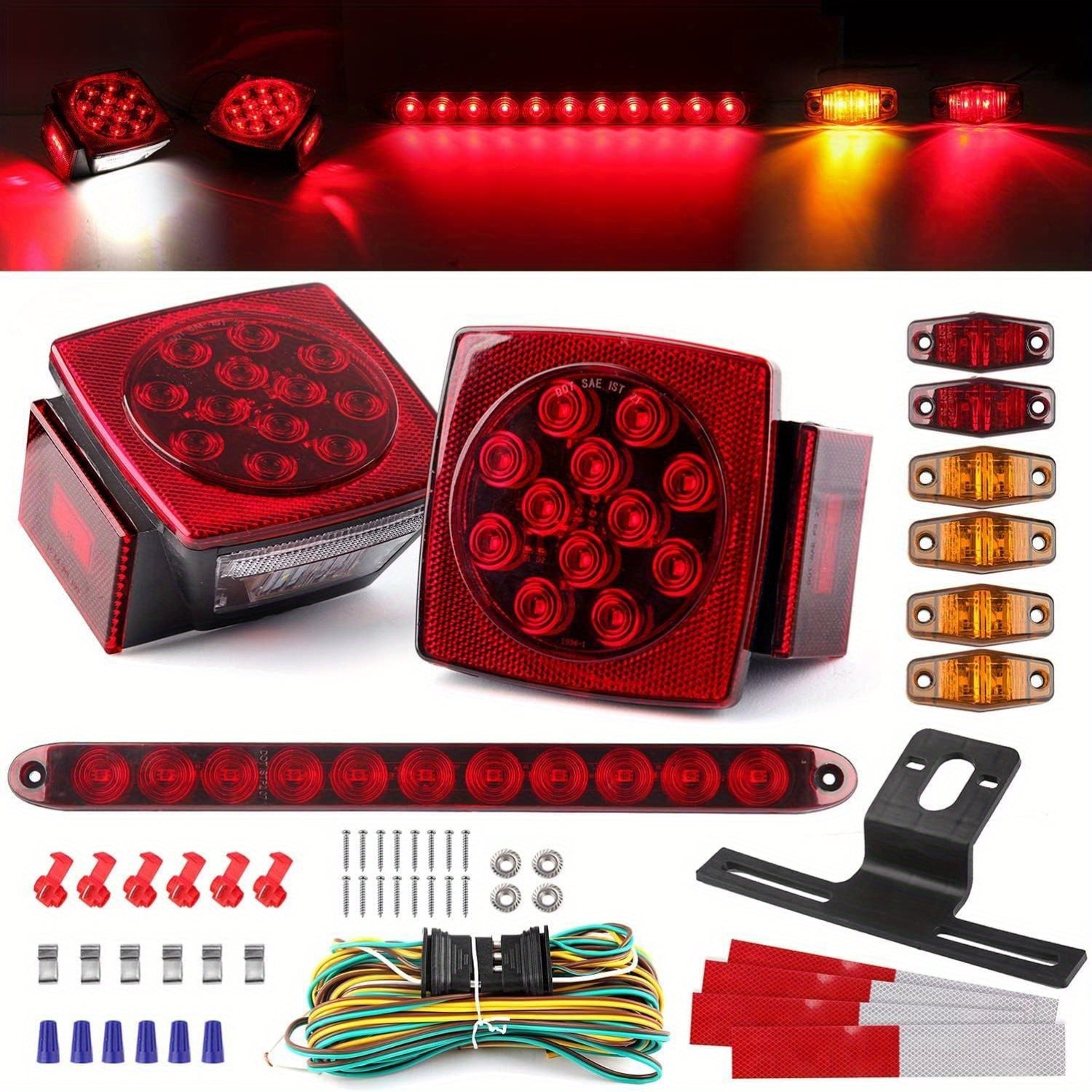 TEMU Trailer Led Light Kit, 2 12v Stop Turn Tail Brake Running Trailer Lights, Trailer Light Kit, Trailer Wire, 6 X Led Marker Lights, 11led Trailer