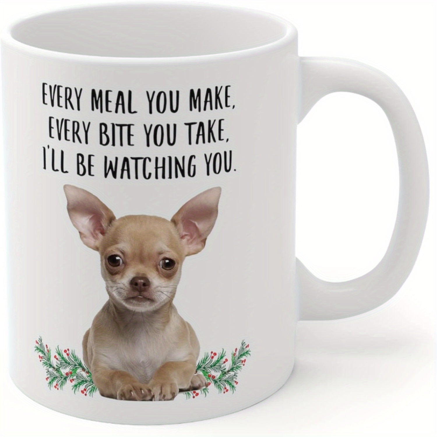 TEMU Fun Chihuahua Deer Spot Gifts For Women On Day 2024, , Bite You Eat, Coffee Mug, Ceramic Mug, White 11 Oz