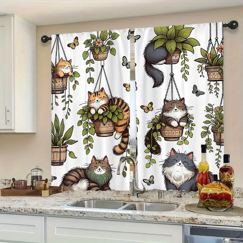 TEMU 2pcs Cute Cat Print Doorway Curtains, Curtains For Windows Blackout Curtains Privacy Protection Curtains For Bedroom Decor Indoor Living Room