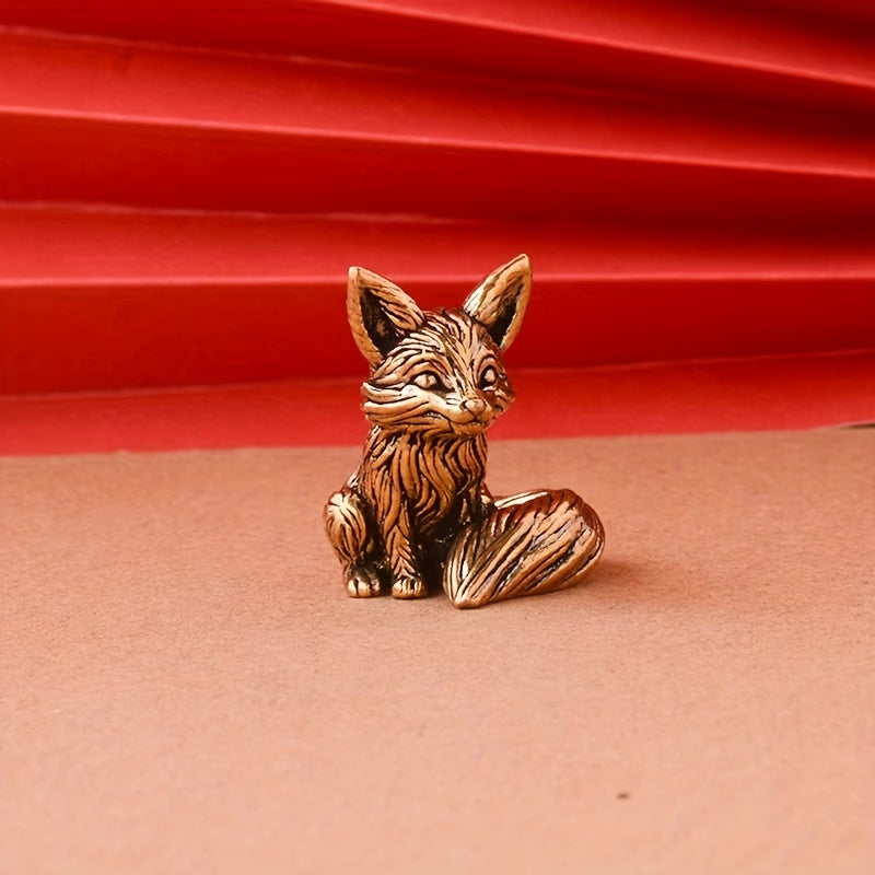 TEMU Vintage Brass Fox Ornament - Office Elegant Desktop Decoration, Solid Copper Tea