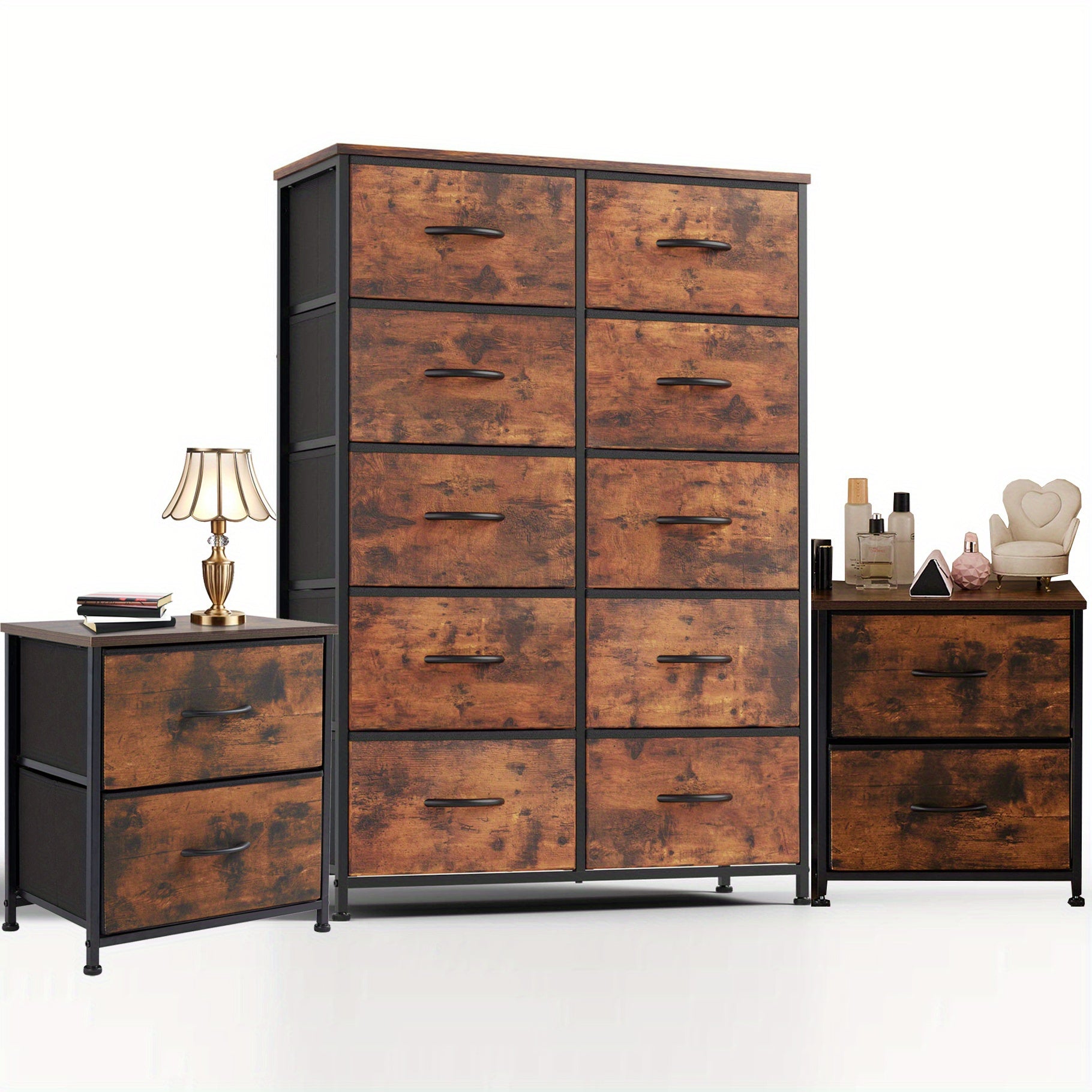 TEMU Drawer Storage Cabinet - Heavy-duty Organizer With Sturdy Hardwood Top & Metal Frame, Modern Bedroom-office Furniture, Space-saving , Easy