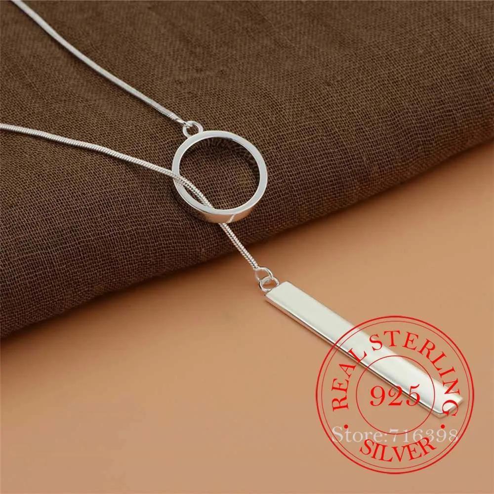 TEMU Elegant 925 Sterling Silvery Long Chain Necklace With Vintage Circle Pendant - Parties & Casual Attire, Y2k Style