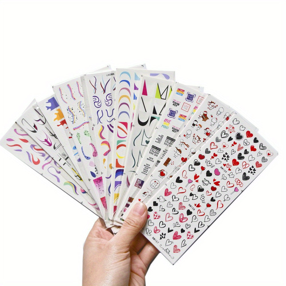 TEMU 120 Sheets Colorful Stripes Nail Art Stickers Water Transfer Nail Decals Rainbow Wave Nail Stickers For Decals Rainbow Geometric Nail Stickers