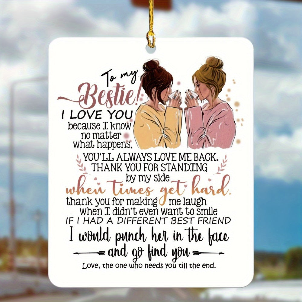 TEMU 1pc Best Friend Gift Pendant - 2d Acrylic Charm With Inspirational Message For Car Mirror, Bag & Keychain Accessory, "to My Bestie" Design