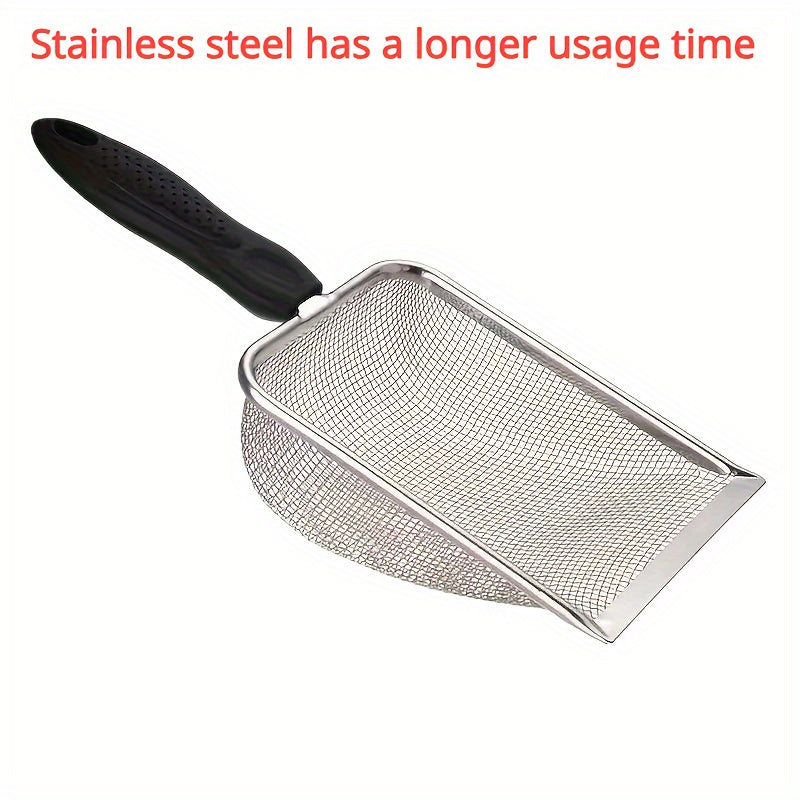 TEMU Stainless Steel Cat - Durable Waste Shovel With Wide Sifting Surface For Filtration, Ideal For Sand And Gravel, Cat Litter Boxes, Cat Litter Box