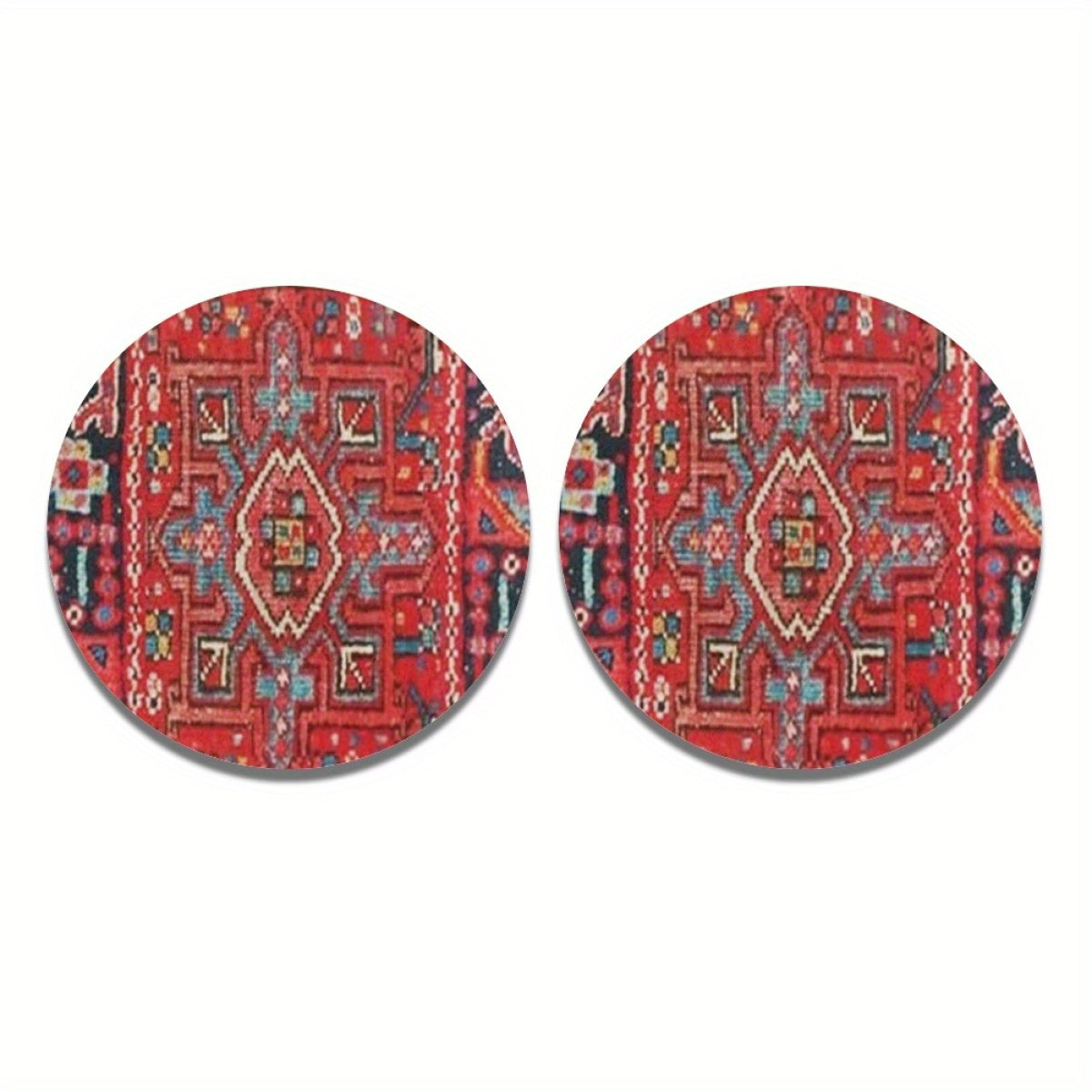 TEMU 2pcs Vintage Ethnic Car Cup Holder Coasters - Absorbent Polyester, Women's Vehicles & Home Desk, Car Coasters For Cup Holders, Retro Pattern,