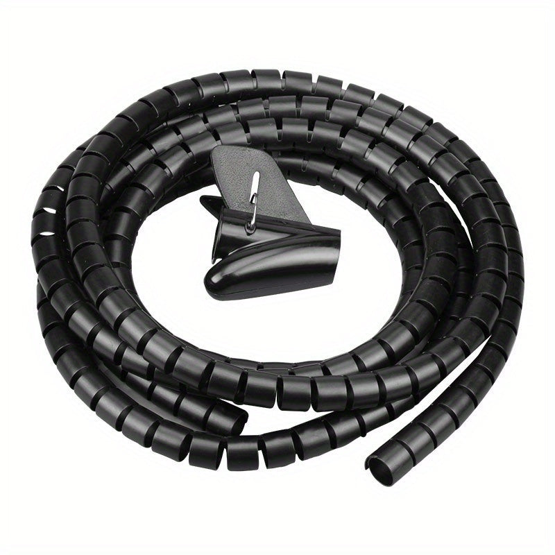 TEMU Flexible Spiral Cable Organizer - 196" Length, 0.394" Diameter, Black And White Cord Management Pipe, Desk Tidy Accessory For Office And Home ,