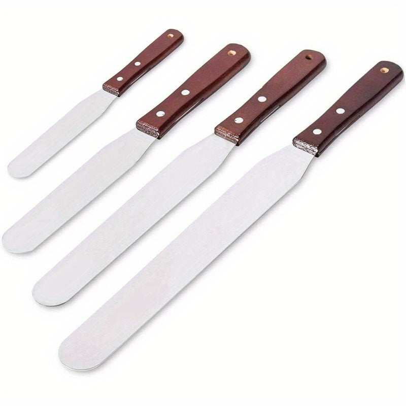 TEMU A Set Of 4 Frosting Spatulas With Wooden Handles For Beginners' Cake Decoration Kit Tilted Spatulas For Catering Services Baking Utensils And
