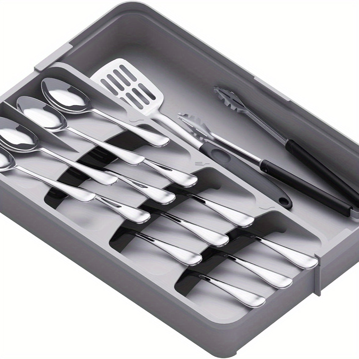 TEMU Silverware Organizer, Compact Utensil Organizer For Kitchen Drawer, Expandable Flatware And Cutlery Tray, Adjustable Plastic Spoons Forks Knives