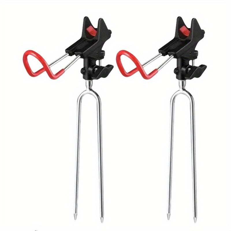 TEMU Heavy-duty Metal Fishing Rod Holders - 360° Adjustable Bank & Ground Fishing Pole Stands With , Ergonomic Red Handles For Relaxation By