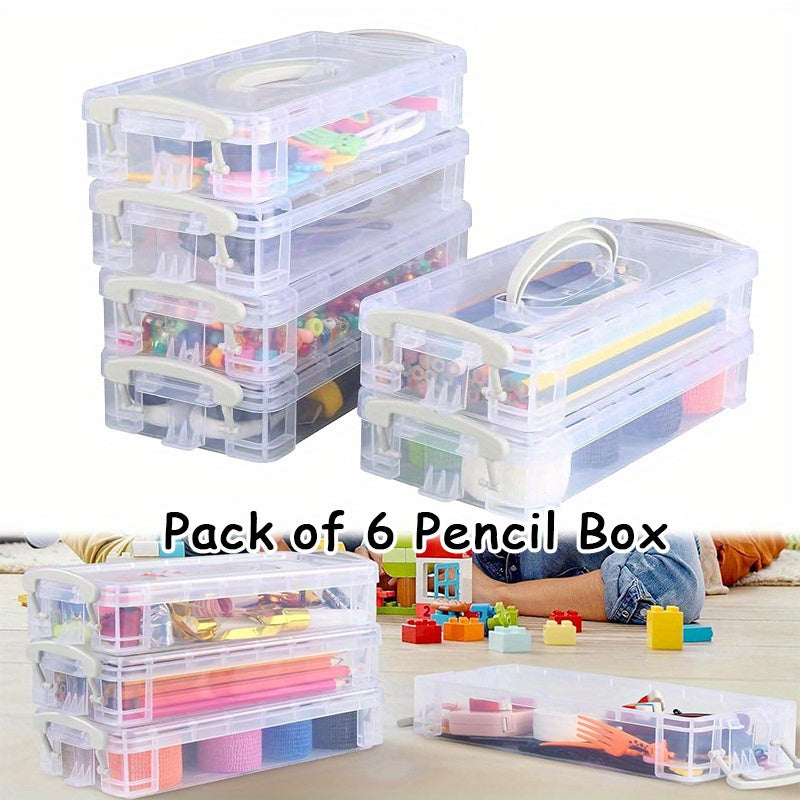 TEMU 6pcs Set Plastic Transparent Storage Box For Diy Beads Jewelry Accessories, Storage Multipurpose Desktop Pen Pencil Marker Box, Portable Art &