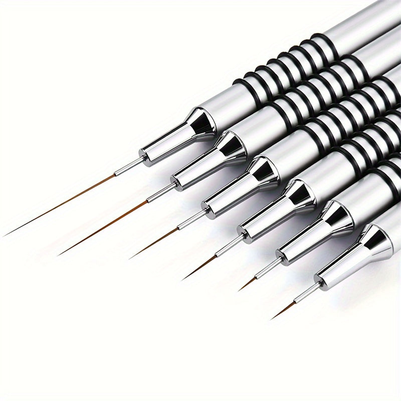 TEMU 6pcs Precision Nail Art Liner Brushes Set - Detailing & Dotting Pens For Gel Polish Design, Easy-to-use Nail Art Tools For Detailed Strips And ,
