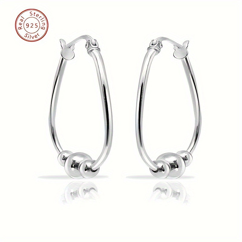 TEMU Exquisite S925 Sterling Silver Bead Ring Earrings -18mm Pendant, Hypoallergenic, Nickel Free, Durable, Long-lasting, Suitable For Women's