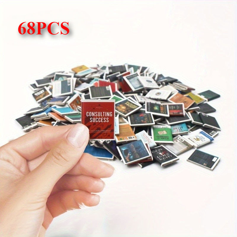 TEMU 68pcs Miniature Books Figurines Set - Pet Material, Non-repeating Designs, Ideal For Library Bookshelf Decor, Mini House Collectibles, No