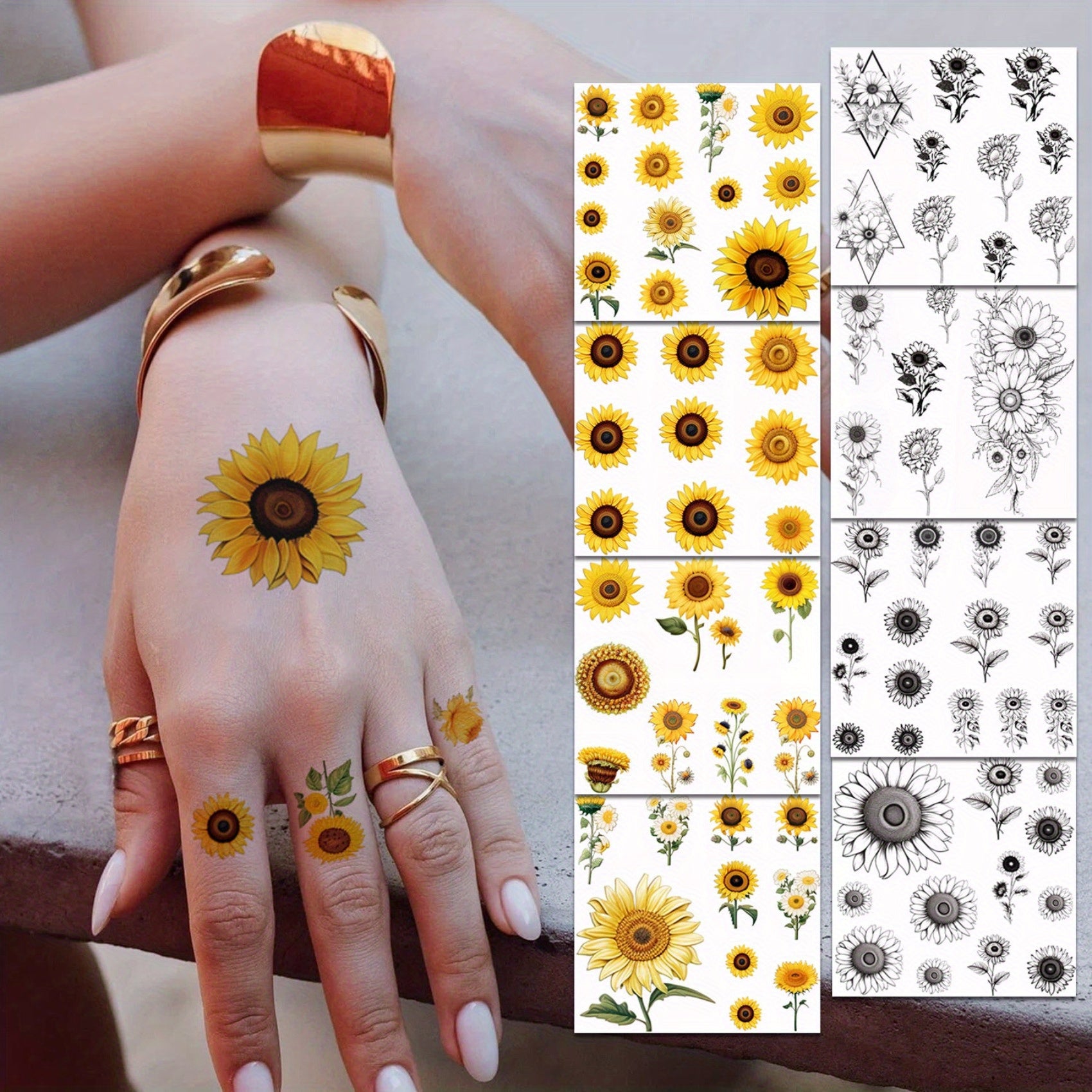 TEMU 12 Sheets Realistic Sunflower Temporary Tattoos For - Vibrant Yellow & Brown , Fake Tattoo Stickers For Parties, Events, And Casual Attire