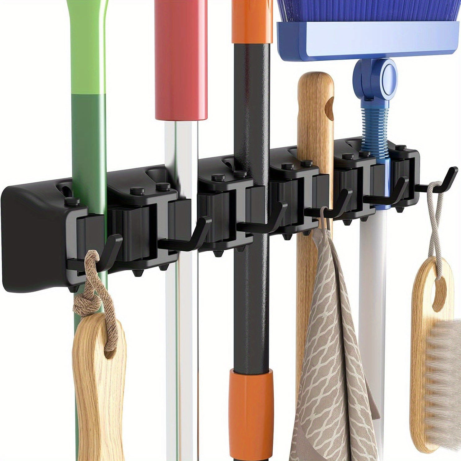 TEMU 5 Slots 6 Hooks, Wall Mounted Mop And Broom Holders, Non-slip Broom Hooks For Kitchen Organisation, Garage Cleaning