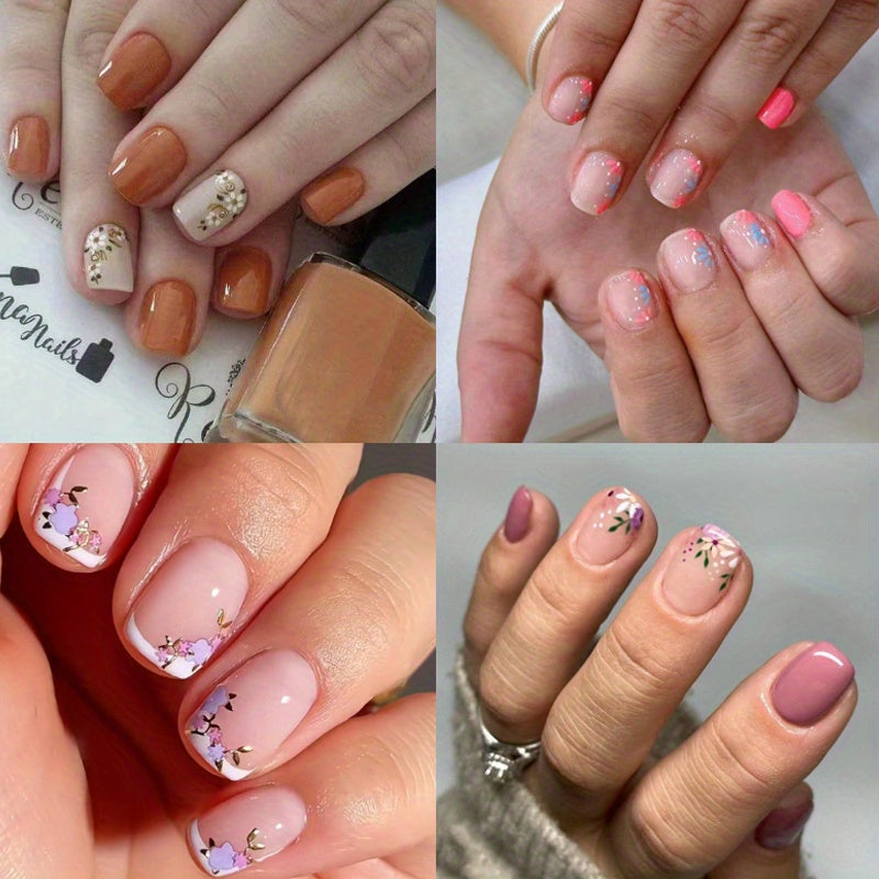 TEMU 96pcs Glossy Pink & Mixed -on Nails - Short Square French Tip With , Full Cover Acrylic Fake Nails For Women And Girls