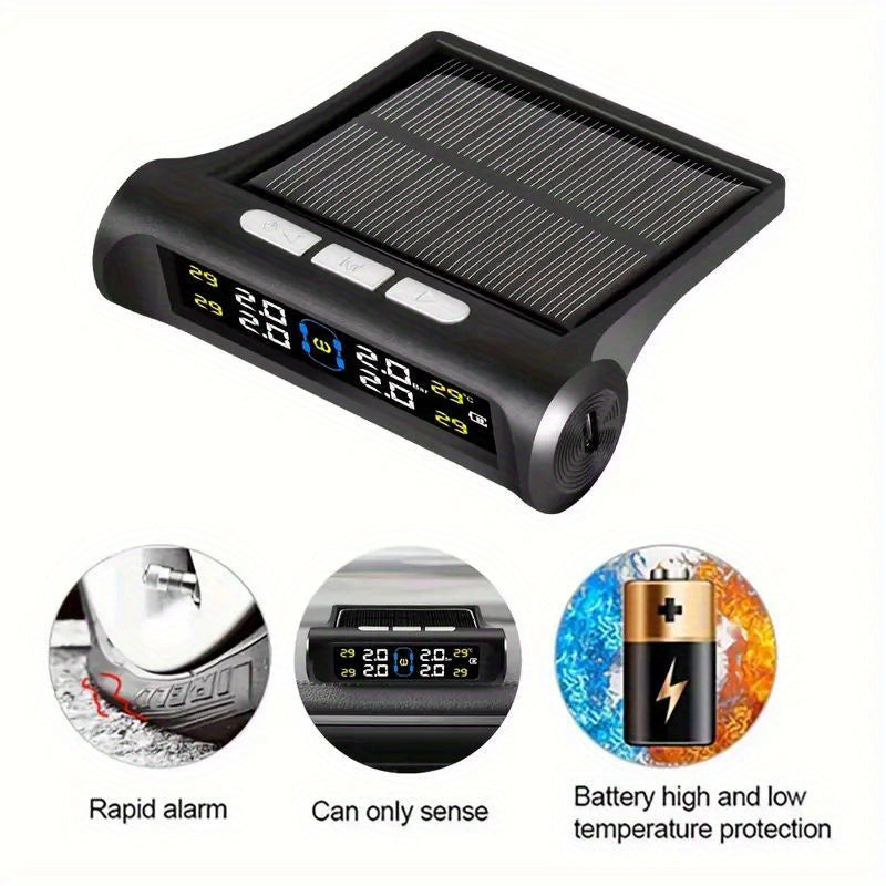 TEMU Solar-usb- Wireless Tpms Tire Pressure Monitoring System - Real-time External Tpms Sensor With Alert, , Car Tire For, Trucks, Suvs, Motorcycles