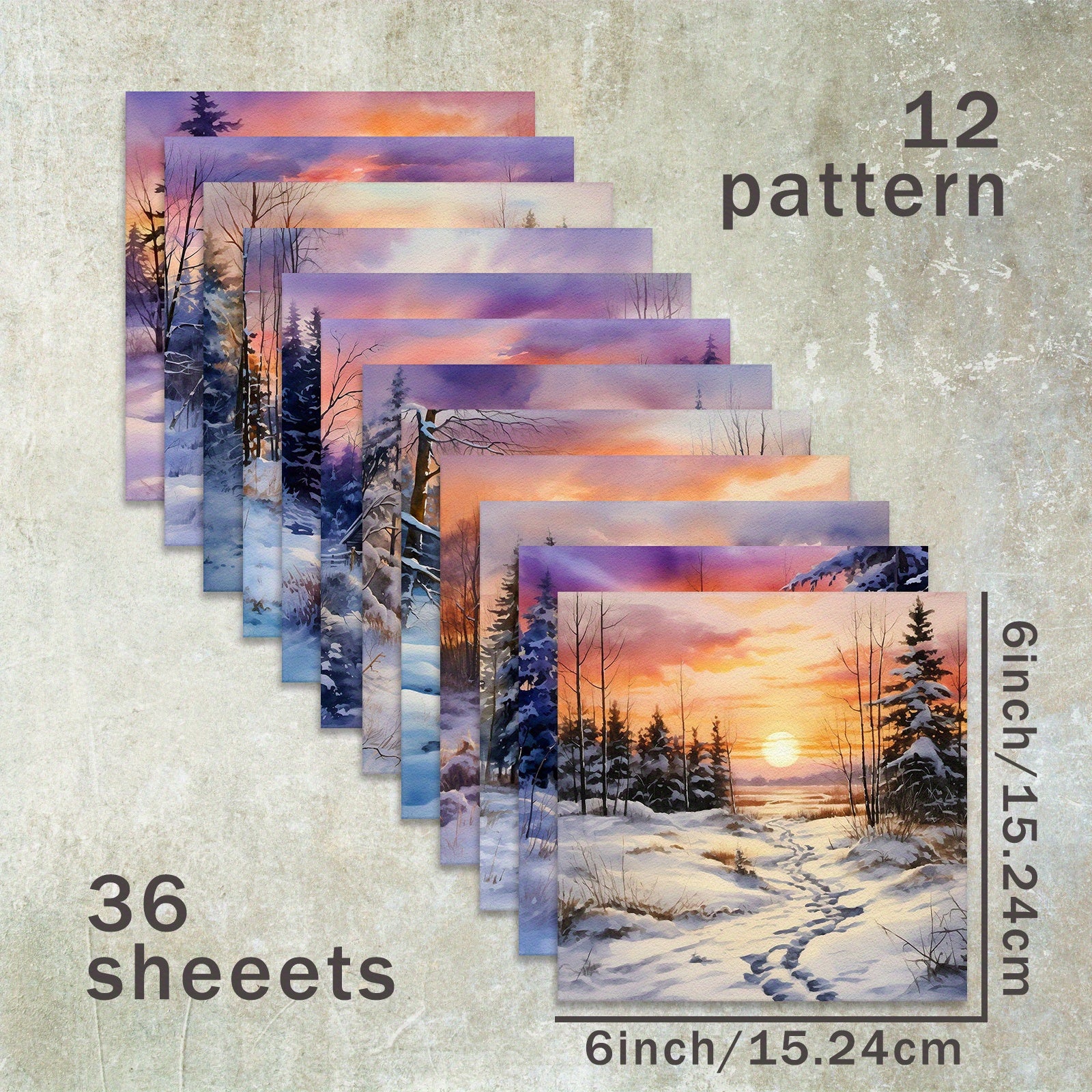 TEMU Winter Sunset Craft Paper Pad, 36 Sheets, Heavyweight Cardstock For Scrapbooking, Bullet Journals, Card Making, And Paper Crafts - 6x6 Inch