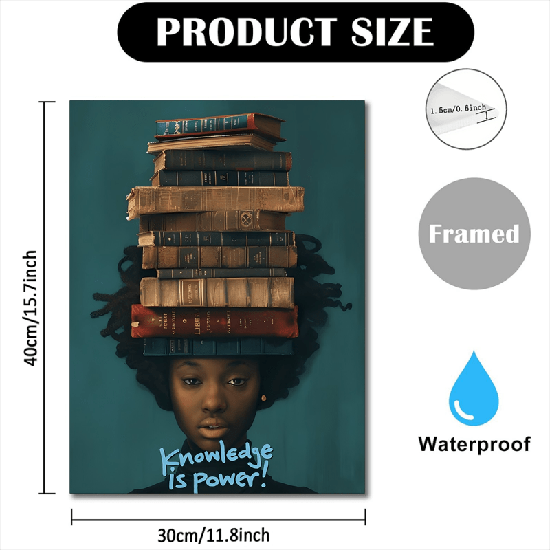 TEMU Empowerment Canvas Wall Art - African Portrait With Books & "" Quote, Unframed Textured Finish, Vintage-modern Decor For Living Room, Home