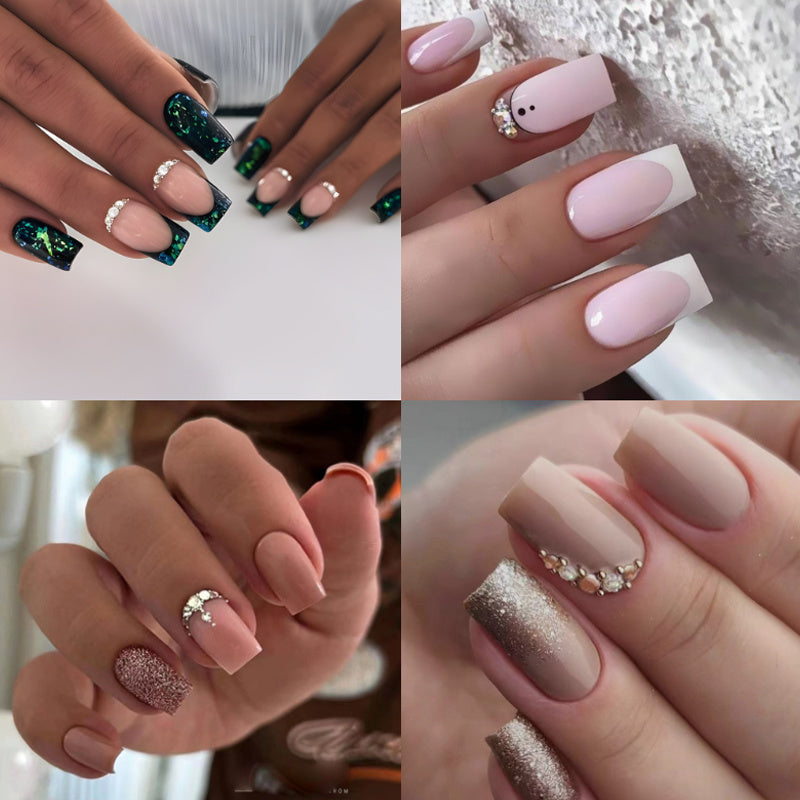 TEMU 96pcs (4 Pack) Glossy Brown Gradient Press On Nails With Glitter Design Full Cover Short Square False Nails For Women And Girls