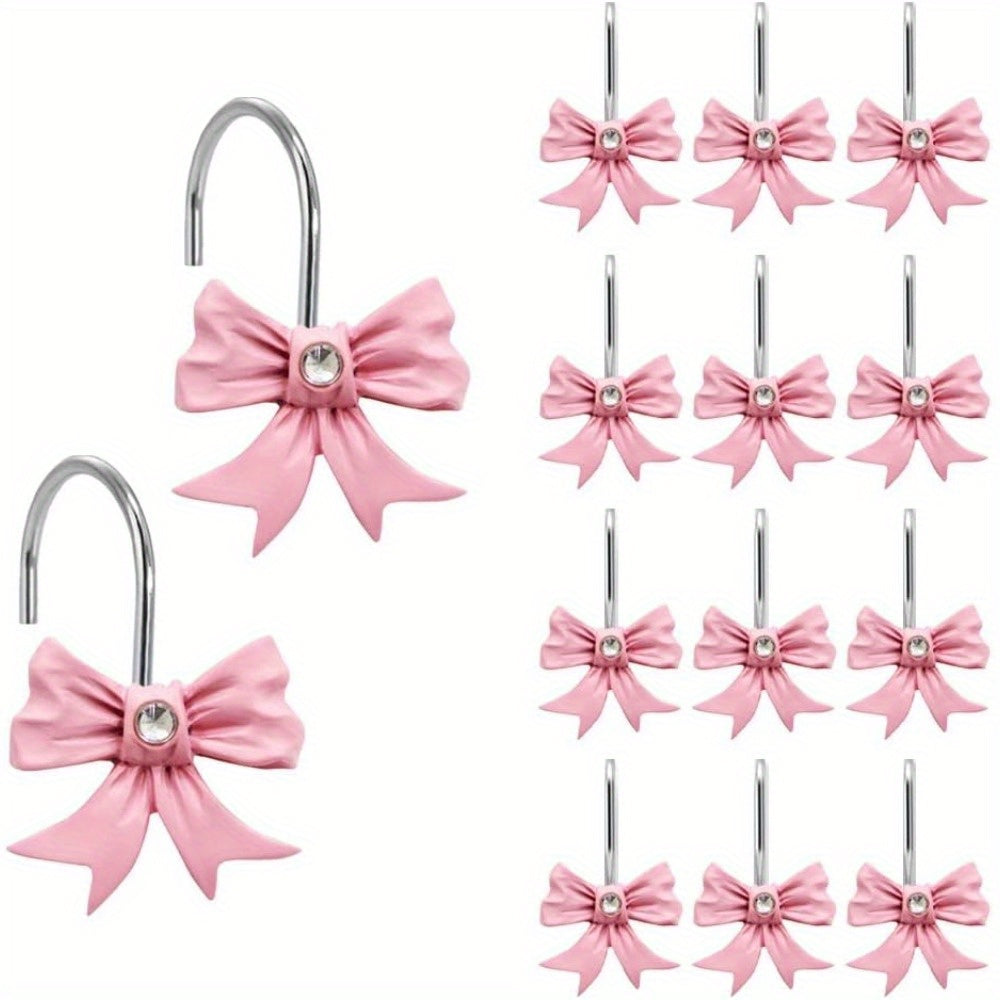 TEMU 12pcs Cute Decorative Shower Curtain Hooks, Pink Bow Knot Curtain Hooks Shower Rings For Bathroom Art Decors, Christmas Crafts, Home Decor,