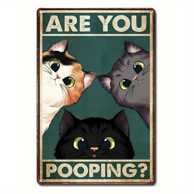 TEMU 1pc- 2pcs, "cat - Are You Pooping" Funny Metal Tin Sign, Novelty Vintage Plaque Decor, Home Decor, Room Decor, Wall Decor, Bathroom Decor, Bar
