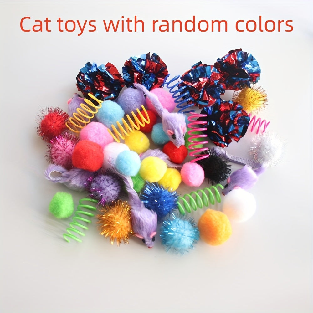 TEMU A Set Of 30 Interactive Cat Toys Featuring 6 Different Styles, Including Spiral Springs, Assorted Kitten Balls, Glowing Balls, Cat Mouse Toys,