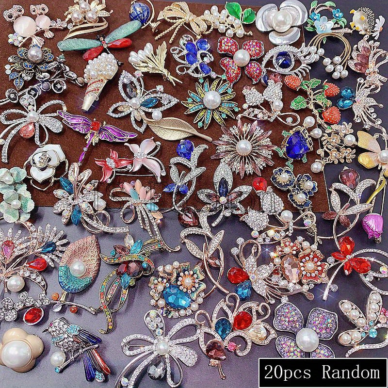 TEMU 20pcs Artificial Crystal Brooch Pin Vintage Animal Inlaid Corsage Collar Lapel Pin Shirt Suit Cardigan Shawl Scarf Breastpin Banquet Accessory