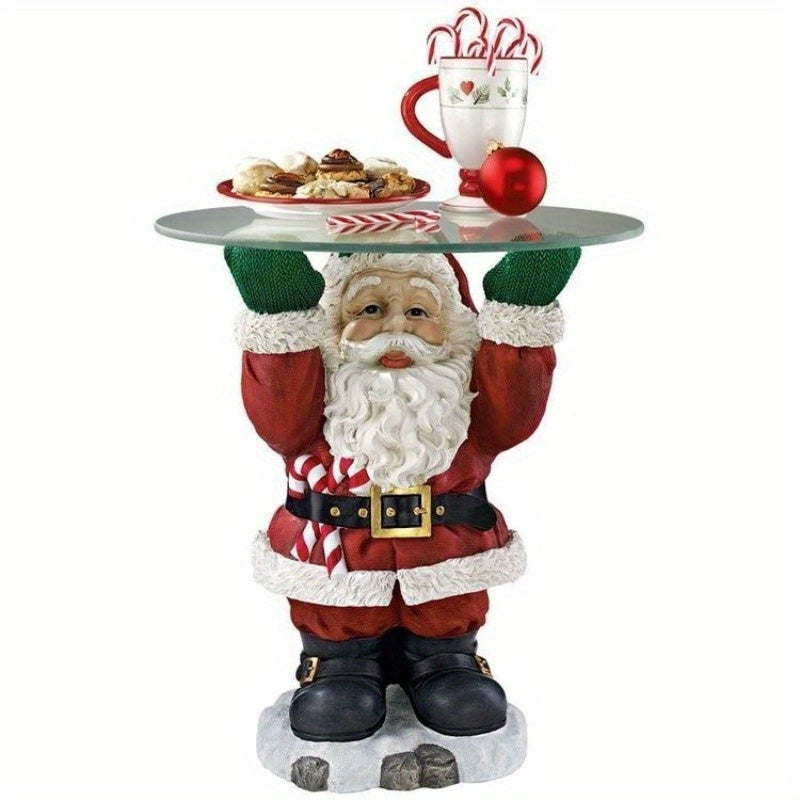 TEMU Santa Claus Serving Tray Sculpture - Festive Resin Christmas Decor With Santa, Reindeer & Snowman - Durable Indoor-outdoor Tabletop Decoration