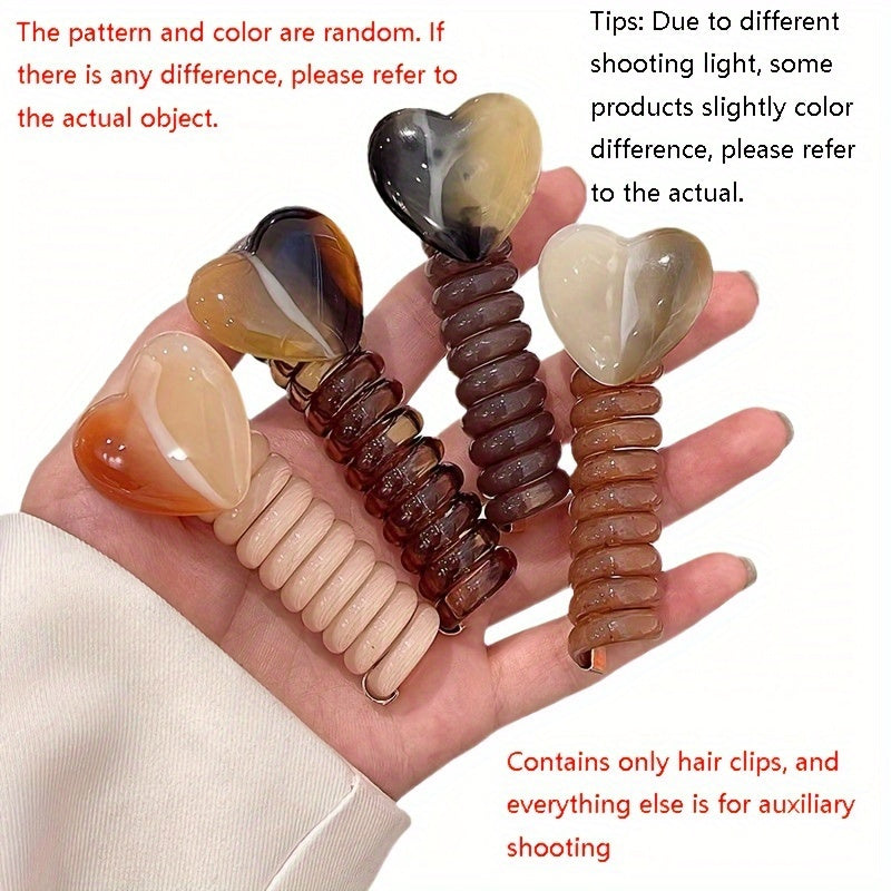 TEMU Set Of 4 Elegant And Shaped Spiral Hair Bands - Resin, Ponytail Holders For Women And Girls