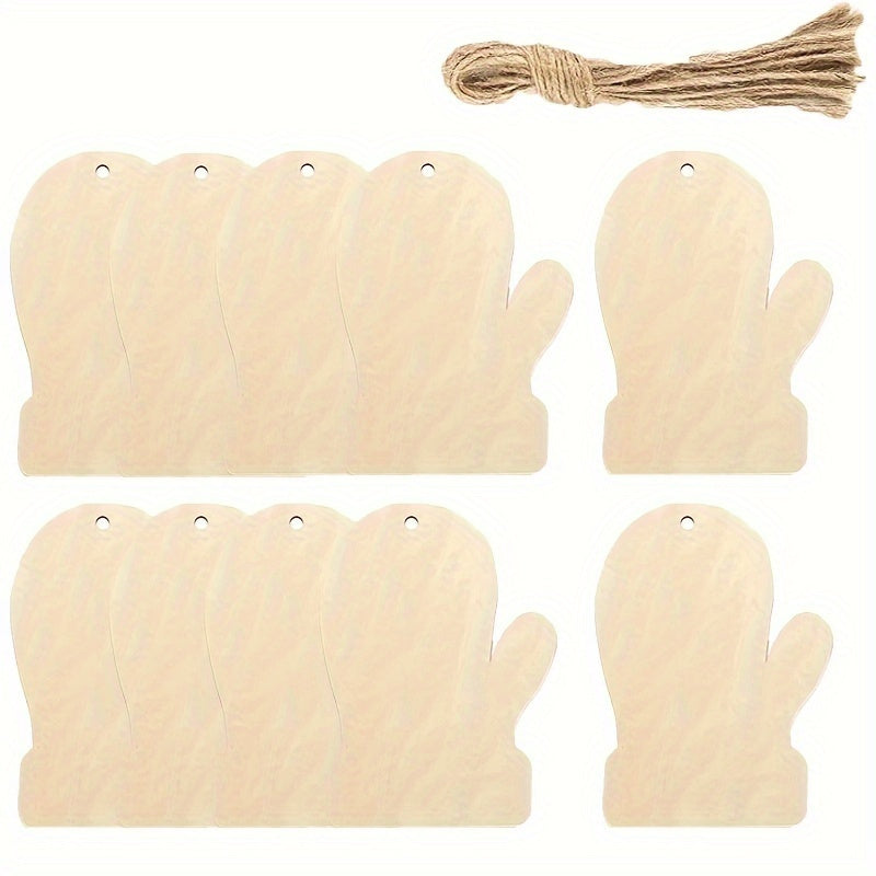 TEMU 10pcs Unpainted Wooden Christmas Ornaments, Diy Paintable Mitten & Round Shapes, Handmade Holiday Wall Decor, Festive Seasonal Home Decor,