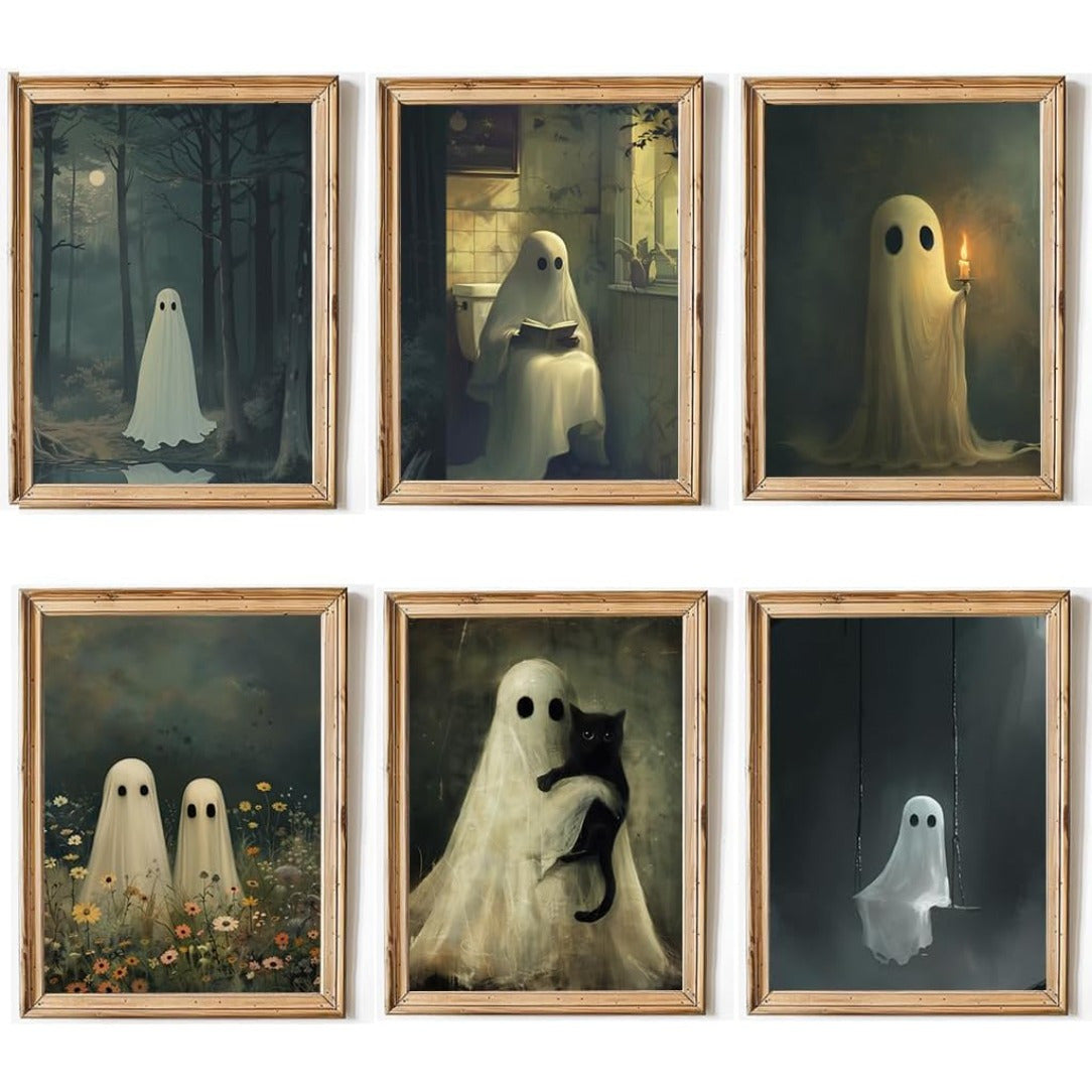 TEMU 6-pack Vintage Illustrations Art Prints, Frameless Cute Halloween Wall Decor, 8x10 Inch Educational Posters, Laminated Waterproof Themed