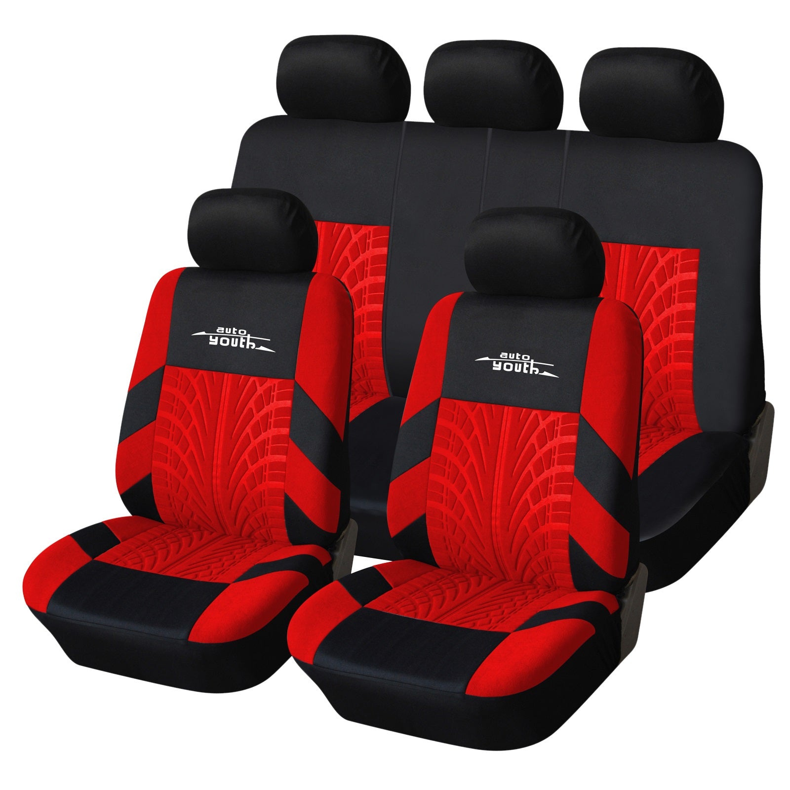 TEMU Tyre Print Full Set Car Seat Covers - , Airbag Compatible, Quick Setup, Universal Fit For Car, Truck, Suv - Durable, Waterproof, Easy To Clean,