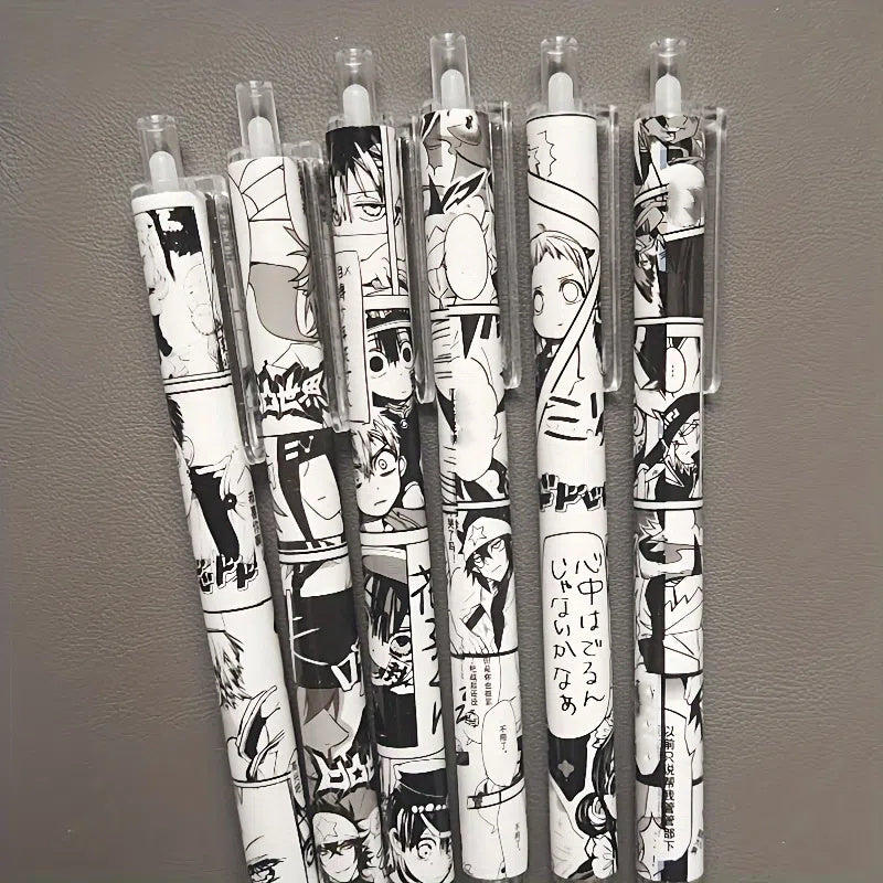 TEMU 6pcs Set Of Comic-themed Gel Pens, Medium Tip, Plastic Rollerball Pens For Smooth Writing – Supplies And School Stationery, Gift