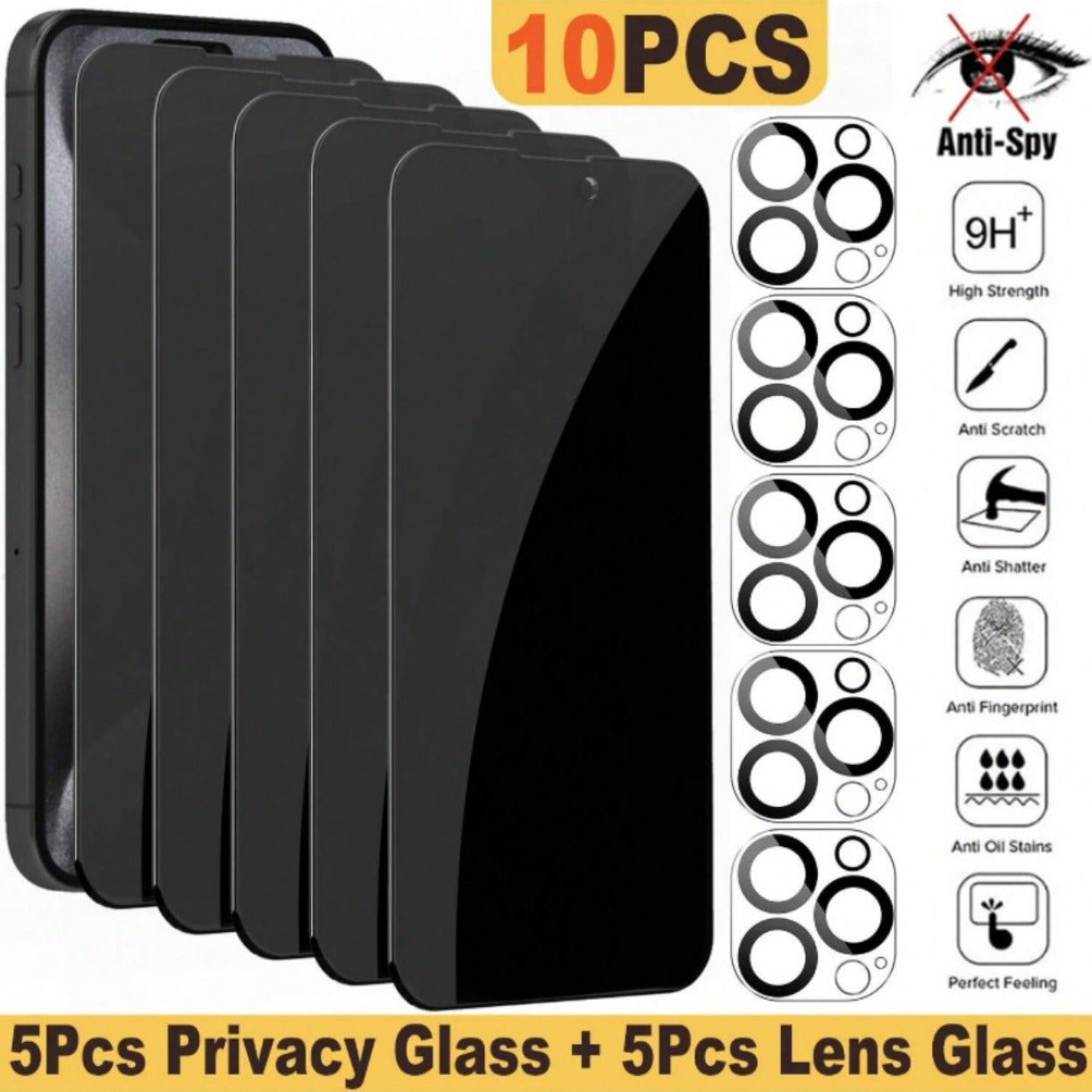 TEMU Premium 9h Privacy Screen Protector For Iphone - 5pcs Privacy Tempered Glass Film Compatible With , Anti-scratch