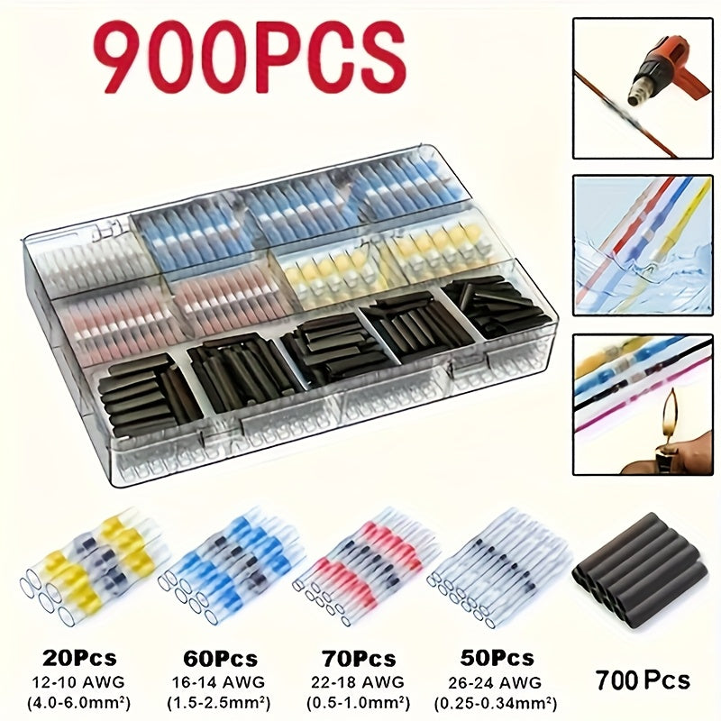 TEMU 900-640-320pcs Waterproof Solder Seal Wire Connectors, Butt Connector, Insulated Electrical Buttsplice Wire Terminals For Marine Automotive Boat