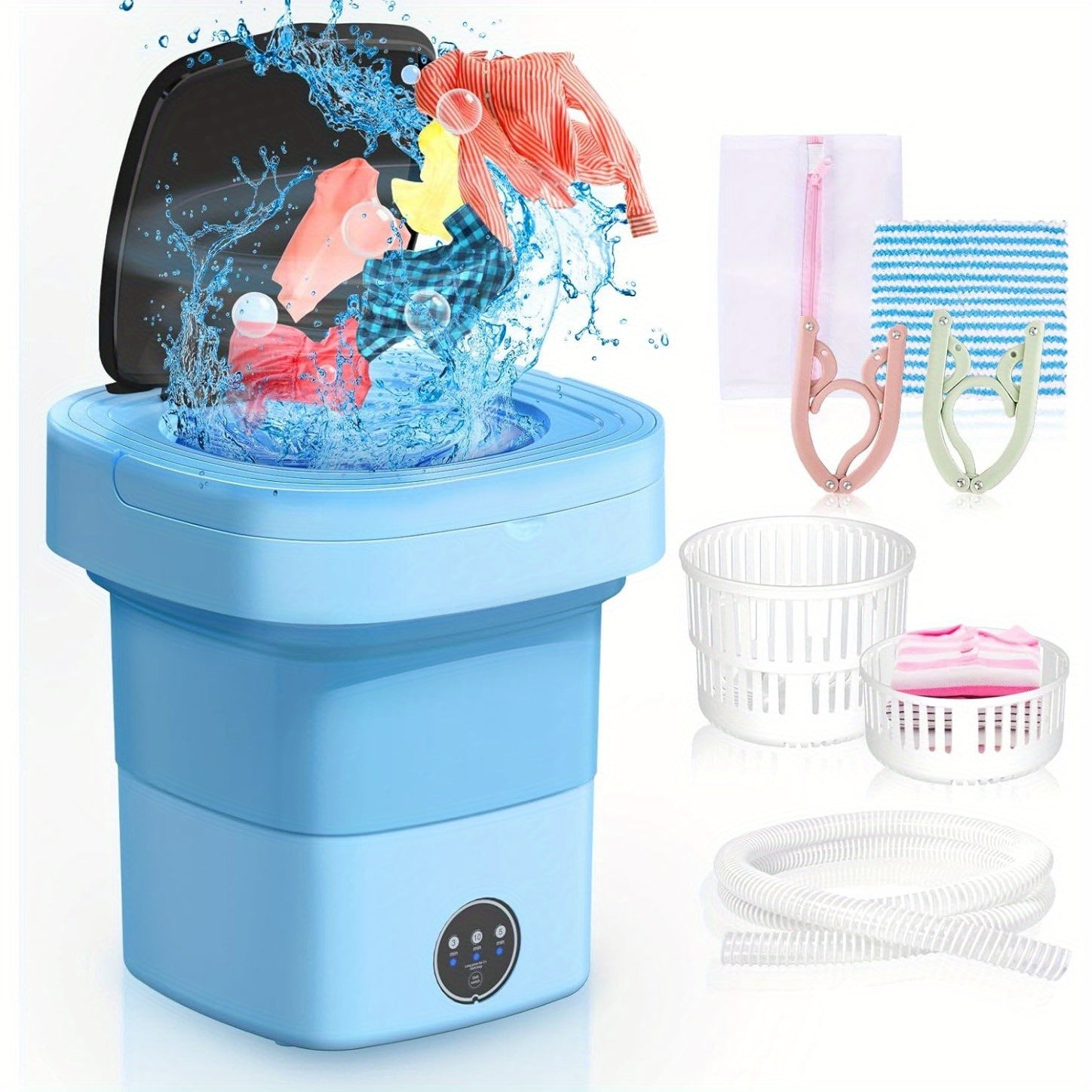 TEMU Foldable Mini Washing Machine With 11l Large Capacity And 3 – , Baby Wear, And In Dorms, Camping, And Tight Spaces, Mini Washer And Dryer, Small