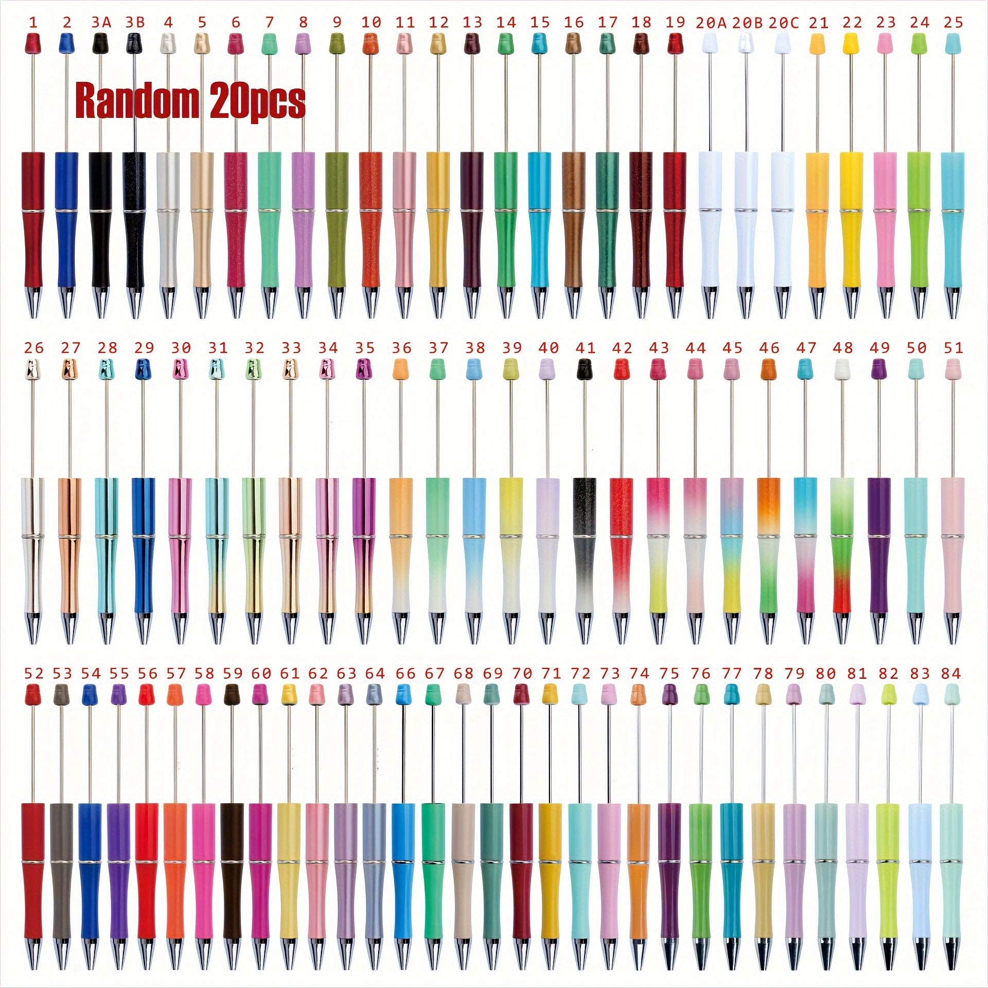 TEMU 20pcs Beadable Ballpoint Pens, Assorted Colors, , Plastic Body, Diy Craft Pens For Office, School, Teachers, Bridal, Graduation Gifts