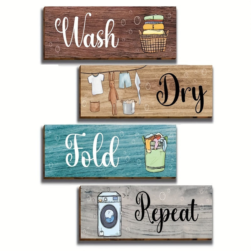 TEMU 4pcs Rustic Laundry Room Wall Decor - Fold Repeat Plaques - Farmhouse Style Paper Wall Art - Orientation, No Electricity Or Feathers Required