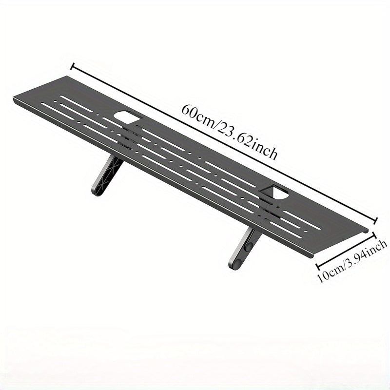 TEMU Black Steel No-drill Tv Monitor - Adjustable Router & Remote Holder, Space-saving Clutter- For Living Room, Office & Entertainment Center