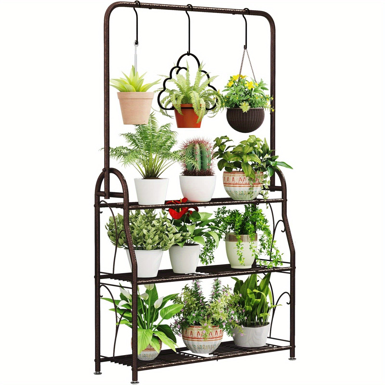 TEMU Plant Stand Indoor Outdoor Metal 3 Tiered Hanging Plant Shelf For Multiple Flower Planter Holder Tall Large Rack For Living Room Garden Balcony