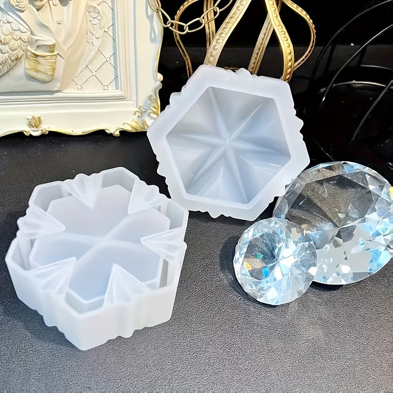 TEMU Silicone Resin Casting Molds Set - Snowflake Hexagon & With Lid For Diy Crafts, Epoxy Jewelry Box, Candy Storage, Trinket Organizer - Creative