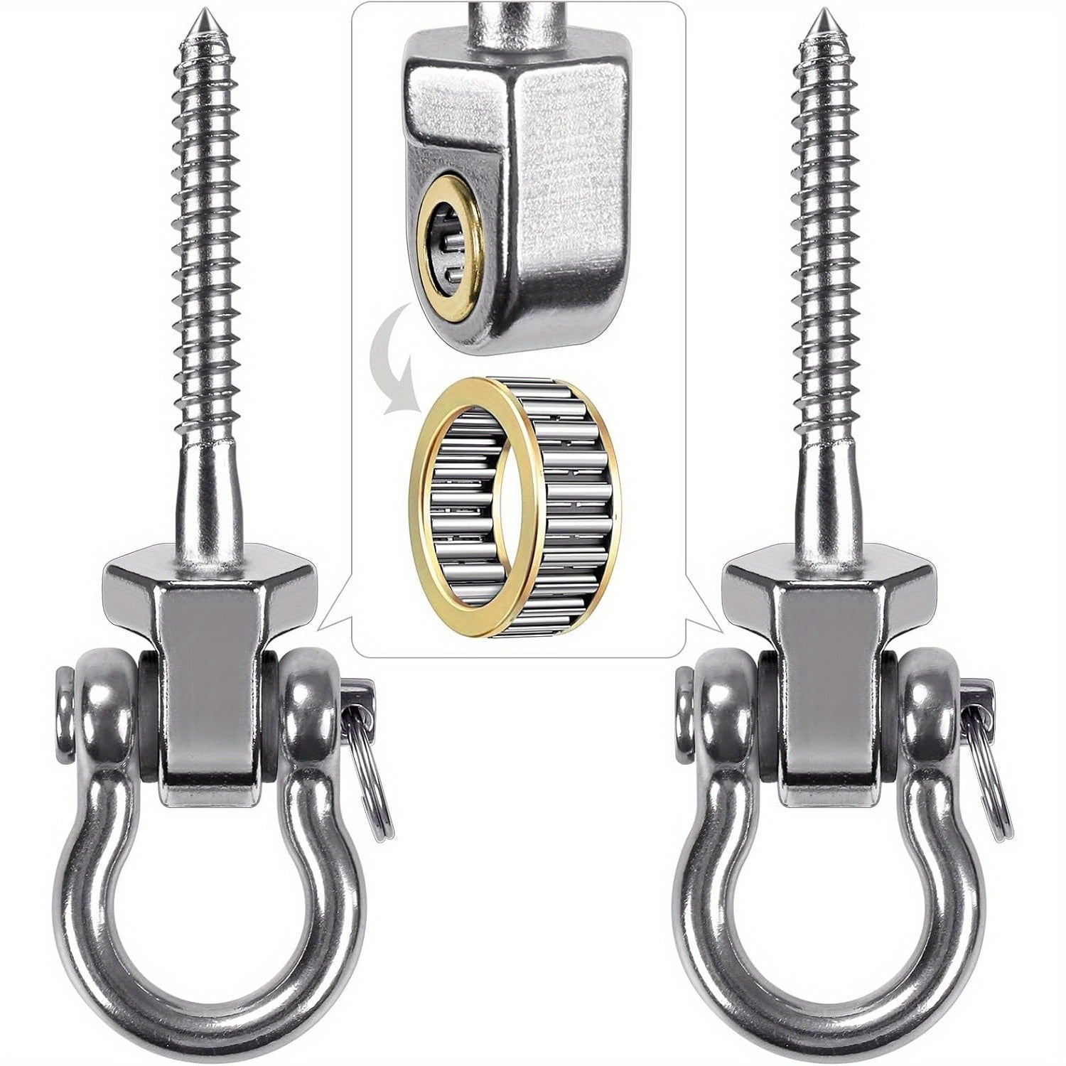 TEMU 2pcs Heavy-duty 304 Stainless Steel Swing Hook With Smooth Bearing - Ideal For Hammocks, Yoga Swings, Porch Swings & Boxing Bags, Ceiling Mount,