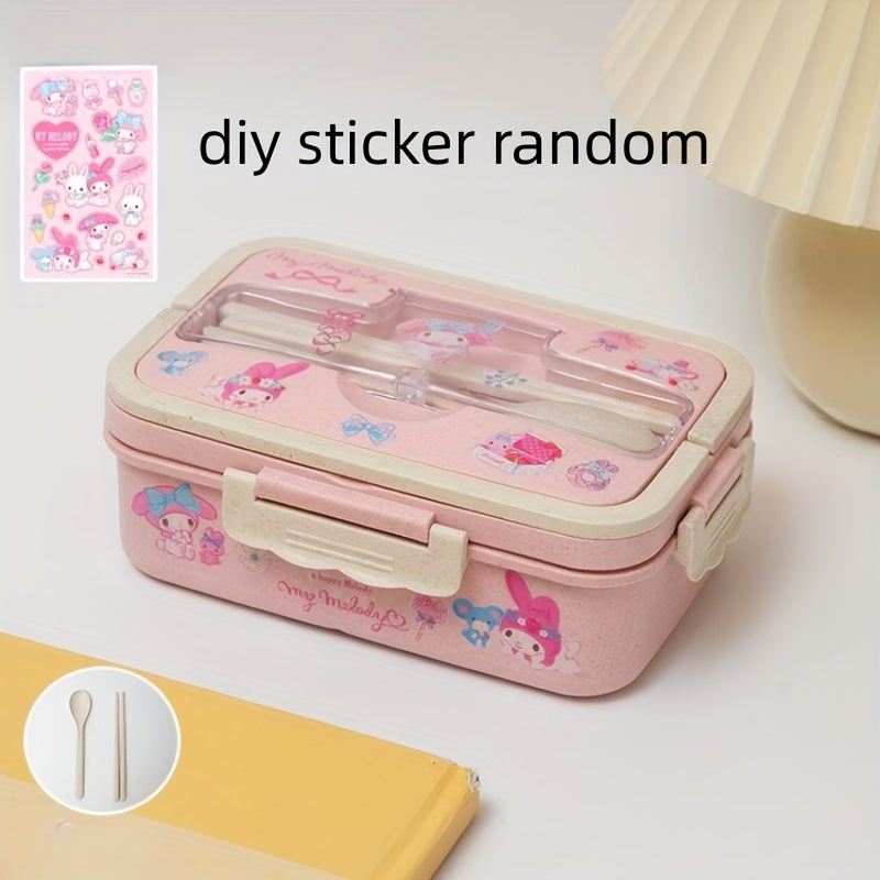 TEMU Licensed Kuromi My Melody Cinnamoroll Lunch Box With Diy Stickers And Utensils, Microwave Safe, Portable Insulated, Cute & Convenient For Meals