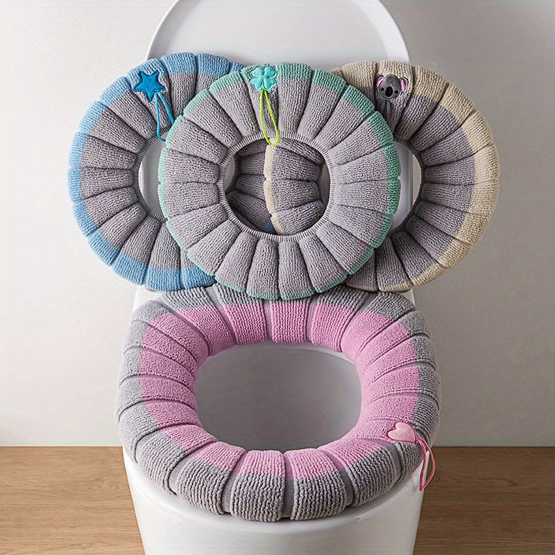 TEMU 4-pack Cozy Knitted Toilet Seat Covers, Thickened Washable Polyester Fiber, Non-slip Bathroom Seat Protector With Drawstring