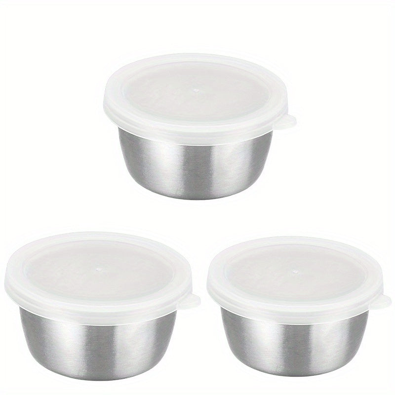 TEMU Stainless Steel Seasoning Container With Silicone Lid, Mini Dipping Dishes, Suitable For , Lunch Boxes, Sauce Containers, Picnic, Travel Meal